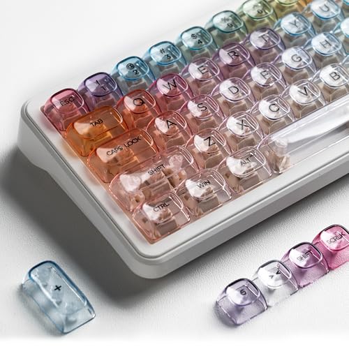 Image of Rainbow Clear Keycaps, 125 Keys MOA Profile Transparent Keyboard keycaps, Shine Through Jelly Key caps, Compatible with 60%, 65%, 75%, 96%, Full-Sized Layout Mx Switches Mechanical Keyboard