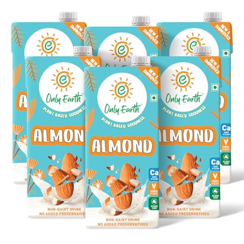Image of Only Earth Almond Drink | Unsweetened | Lactose-Free | Preservatives Free | Made with Natural Almond Paste | Source of Calcium | Contains Vitamin D,E,B1,B2 & B12 | Dairy Alternative | Cholesterol Free | Plant-Based Alternative | Barista Edition 1L(Pack of 6)