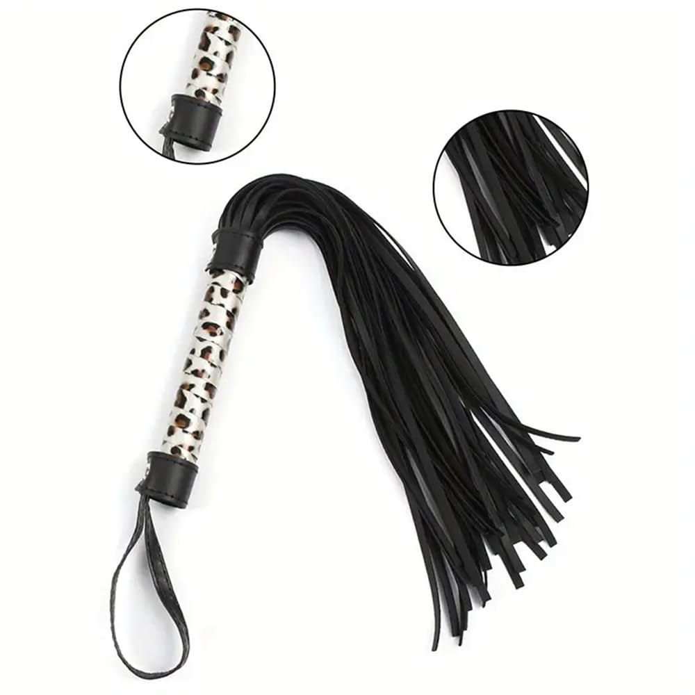 Cravache en cuir noir imprimé léopard pour femme