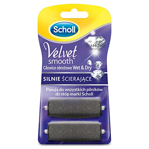 Scholl Velvet Smooth™ Wet&Dry Scholl - Cabezales de lima giratorios con diamantes de imitación, 2 unidades de callos en seco y húmedo