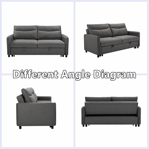 Gynsseh Pull Out Sofa Sleeper, Adjustable Upholstered 3-Seat Sofa With Pull Out Queen Size Bed, 3 In 1 Convertible Sleeper Sofa Bed With 2 Backrest Pillows For Living Room Bedroom (Gray) #TOP5