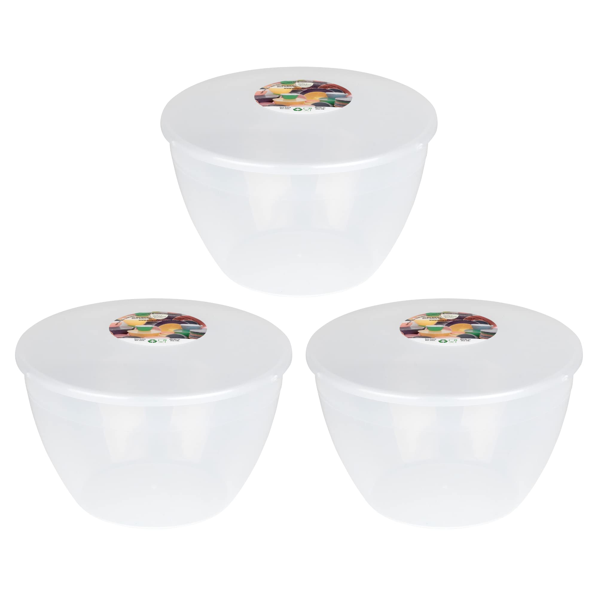 Just Pudding Basins Multipack Clear 3-Pint, 1.7l Steam Pudding Basin (3 Pack) Food Safe Plastic Bowls and Lids