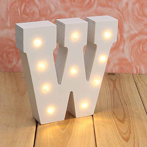 VSOAIR Luces de Madera, Decorativo en Las Luces Letra del Alfabeto de Madera Caliente MDF Blanco, con Luces LED con Pilas, Carta (W)