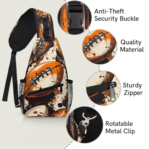 Sling Bag Crossbody Sling Backpack Hiking Daypack for Men Women Chest Bag for Travel Running Football Print Rugby3