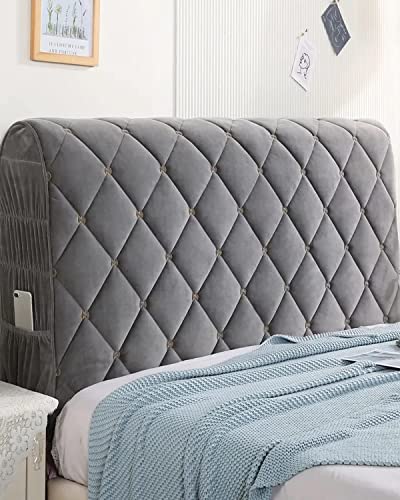 Funda gruesa de terciopelo antiarrugas, protector para cama matrimonial, queen y king, color gris, 220 cm, decoración de dormitorio