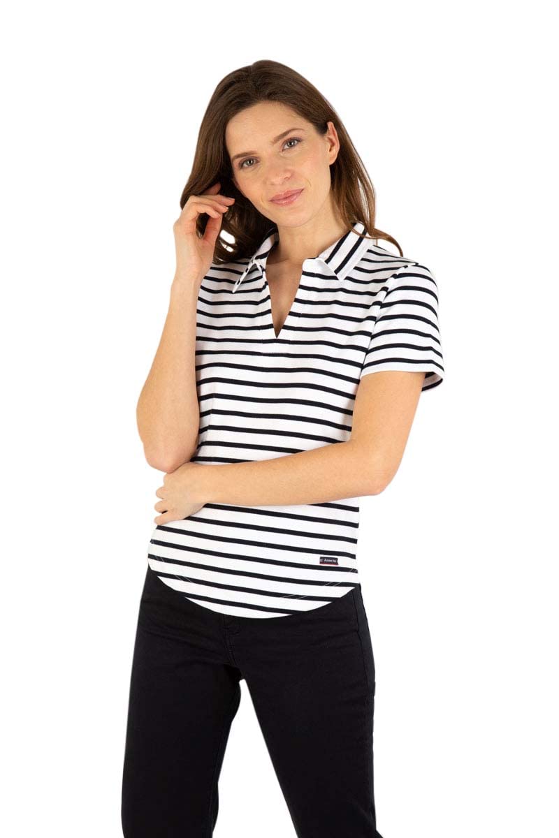 Armor Lux Women's Quille Polo Shirt Not Applicable, Multicolour (Blanc/Rich Navy Bi9), Large (Manufacturer Size: 3)