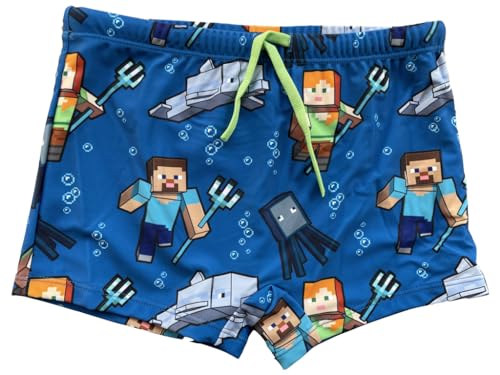 Minecraft Bañador con cintura elástica y cordón de ajuste, azul, 9 años