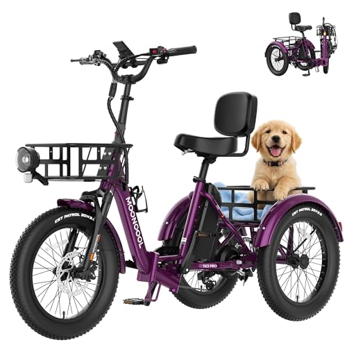 MOONCOOL Foldable Electric Tricycle for Adults, 20" Aluminum E-Trike 48V 20Ah 750W Motor, 6-Speed Adult Electric Bicycle with Reverse, Front Suspension, 450 lbs Payload, 90% Pre-Assembled
