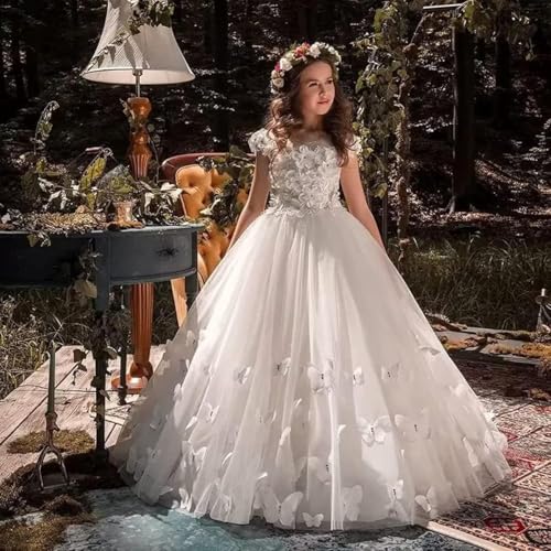 Girls' Lace Tulle Flower Girl Dresses 3D Floral First Holy Communion Dress for Kids Formal Prom Pageant Ball Gown2