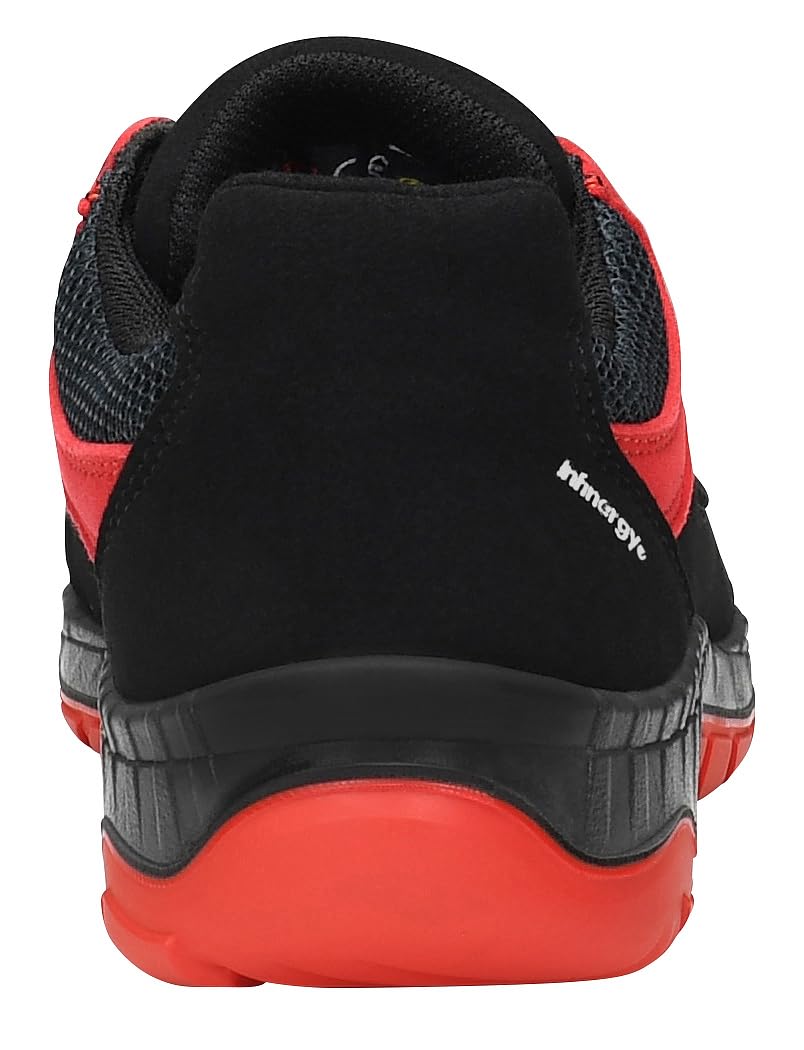 ELTEN Lonny red Low ESD S1PS, buty ochronne dla kobiet i mężczyzn, tekstylne, stalowe noski, lekkie, sportowe 43, czarno-czerwone