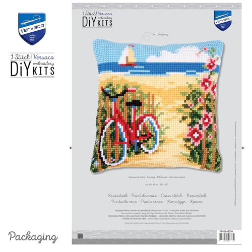 Image of Vervaco Cross Stitch Cushion Kit at The Beach 16 inch x 16 inch