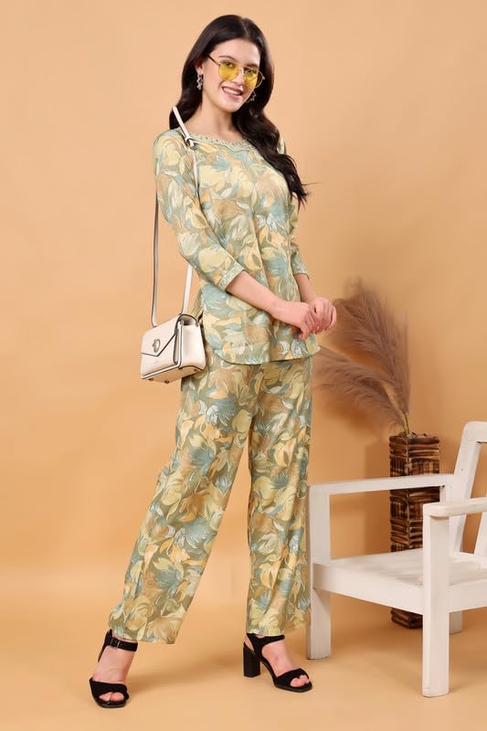 Image of London Hills Women Printed Kurta with Pant Salwar Suit Set || Plazo Kurti Cotton Set