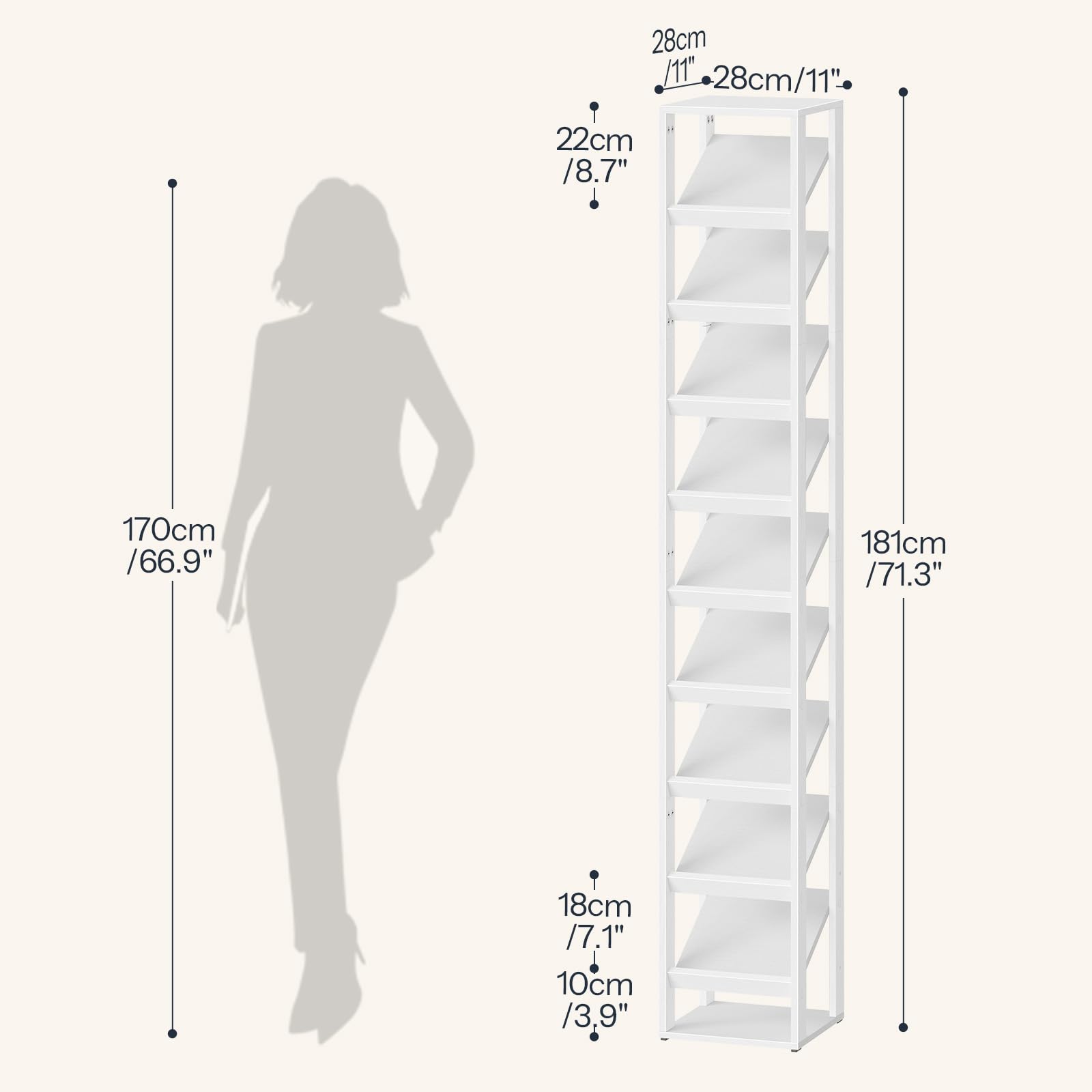 HOOBRO Scarpiera a 10 Livelli, Scaffale Portascarpe con Design Inclinato, Organizzatore Portascarpe per Ingresso, Corridoio, Atrio e Vano Scale, Bianco EWW104XJ01