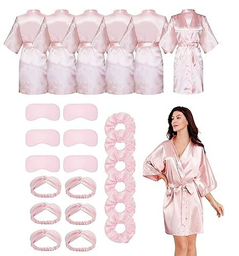 Bride Bridesmaid Robes Set of 6 Short Silky Satin Robes Bulk Women Kimono for Wedding Bridal Birthday Spa Party