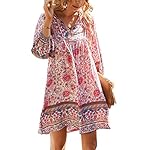 TEMOFON-Womens-Boho-Dress-Summer-Mini-Floral-34-Long-Sleeve-V-Neck-Flowy-Loose-Casual-Beach-Dresses