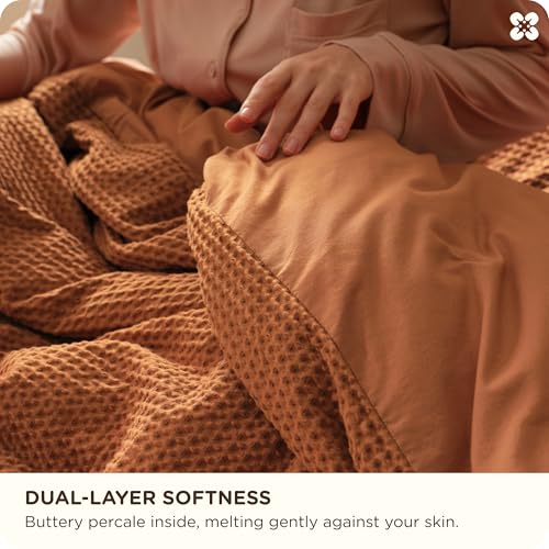 Image of Bedsure Cotton Duvet Cover Queen Size - 100% Cotton Waffle Weave Terracotta Duvet Cover Queen Size, PureWoven Breathable Bedding Set for All Season, 3 Pieces, 90 inchx90 inch