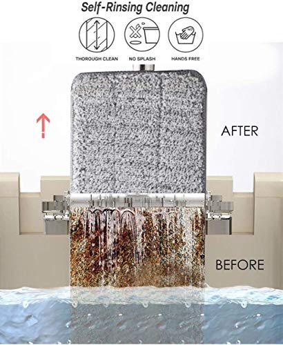 Image of Heavy Quality Floor Mop with Bucket, Flexible Kitchen Tap Flat Squeeze Cleaning Supplies, 360 Flexible Mop Quiet, 2 Reusable Pads, Microfiber, Adjustment Office Home, Room (White)