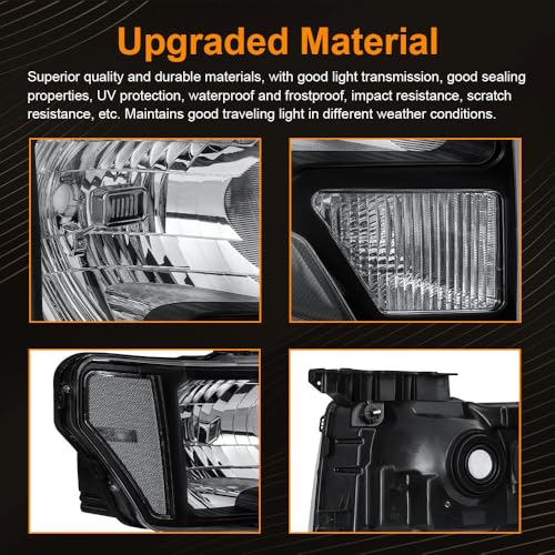 Image of Headlight Assembly for 2009-2014 Ford F150 Driver Left & Passenger Right Side Replacement Black Housing Clear Reflector