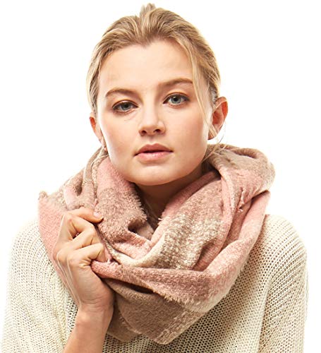 MIRMARU Women's Infinity Scarf - Soft and Warm Winter Loop Neck Warmer Scarves - Various Patterns and Colors.(Plaid-Pink)