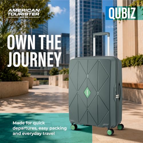 Image of American Tourister Qubiz | Check-in Trolley Bag (68 cm) | 360 8 Wheel Travel Luggage | Hard Case Polypropylene Suitcase | Recessed Combination Lock | Green