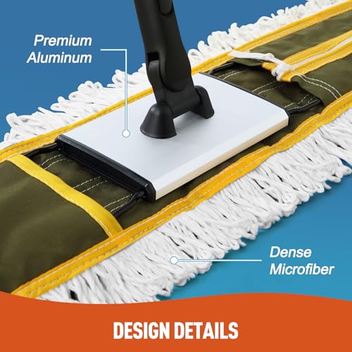 Image of CLEANHOME 36 inch Commercial Dust Mops for Floor Cleaning Heavy Duty Floor Duster Mop with Long Handle Hotel Gym Household Cleaning Supplies for Hardwood, Tiles, Marble Floors (Green)
