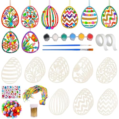 MINGJAY Oeufs de Paques à Décorer,110 Pièces Oeuf en Bois à Peindre,Pendentifs de Pâques en Bois pour Peindre,Bricolage Paquese,DIY Décoration de...