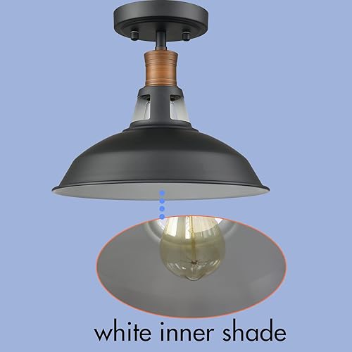 Miniatura 3 de CLAXY Lámpara de techo industrial semiempotrada con pantalla de granero en blanco y negro regulable para cocina, dormitorio, entrada