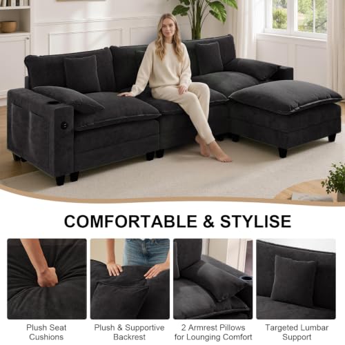 Image of KCGKCG Modular Sectional Couch, L Shaped Couches for Living Room,Black