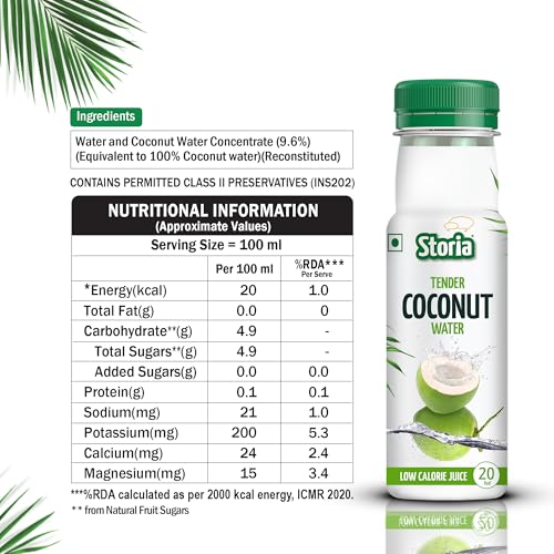 Image of Storia Tender Coconut Water- No Added Sugar - Pack of 18 X 200 ml PET Bottle | Everyday hydration pack