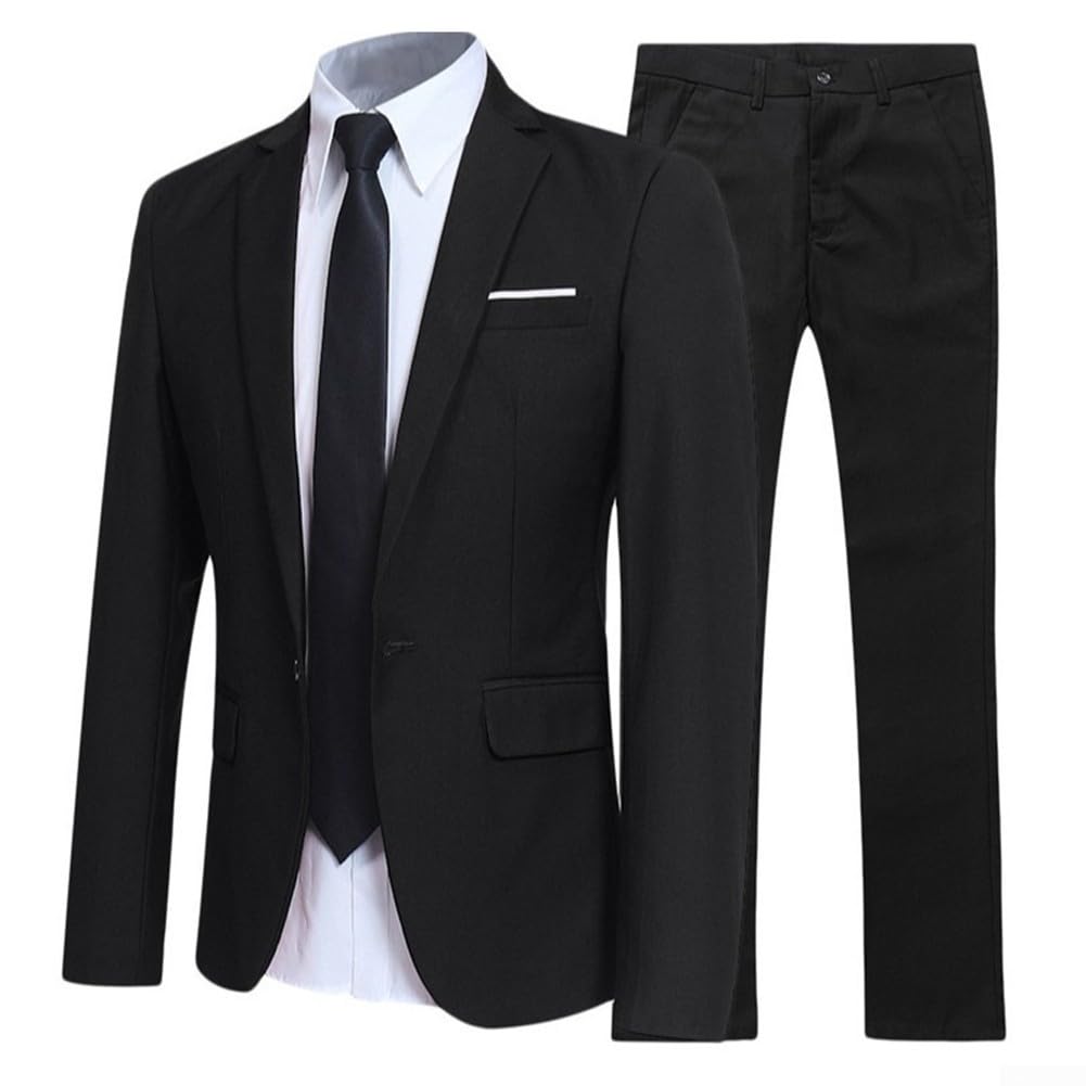 Completo elegante da uomo in tre pezzi con giacca, pantaloni e cravatta per eventi formali (2XL Nero)