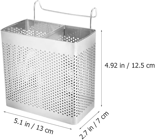 Miniatura 2 de SHERCHPRY 2 piezas de utensilios de cocina, soporte para palillos, cesta de secado de acero inoxidable con gancho para colgar cubiertos y