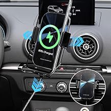 Car Phone Holder Fit for Audi A3 S3 RS3 8V 2020-2014,Phone Mount with 15W Fast Charging,Stand in Car Air Vent/Dashboard,Auto-Clamping Wireless Car Charger Custom for iPhone,Samsung,LG ect.