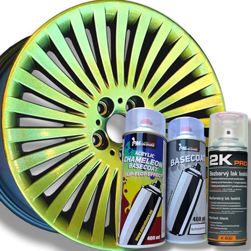 Flip Flop Lack mit Multi Color SOLARIS (gold-grün) Chamäleon-Effekt Sprühset, (1x Flip Flop Sprühfarbe + 1x Basisspray Schwarz + 1x 2K-Klarlack), 3x Spray, 1200ml