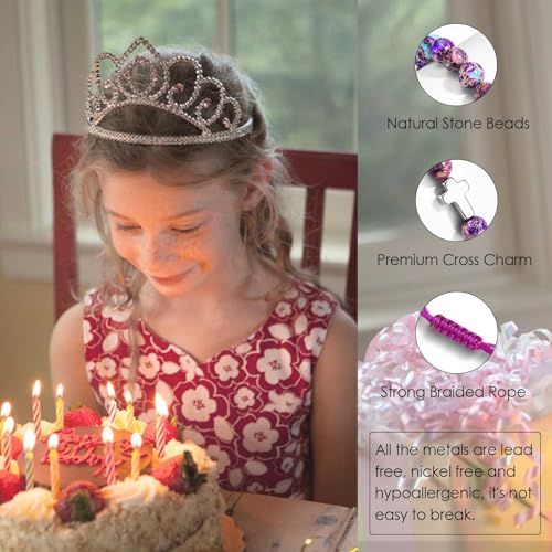 Happy 9th/10th/11th/12th/13th Birthday Gifts for Girls Bracelet, Natural Stone Cross Charm Bracelet Birthday Gift for Girls Daughter Granddaughter Niece Teens Birthday Christmas Christian Easter Gifts4