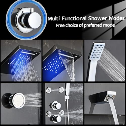Image of LED 5-in-1 Shower Panel Tower System,Brushed Black