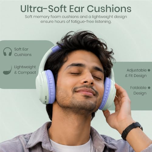 Image of PunnkFunnk BeatXtra Lite Premium Wireless Bluetooth Headphones V5.3, Over Ear Stereo Headset with Built-in Microphone, 40mm Drivers, AUX Mode, Comfortable Cushions, Up to 250 Hours Standby (Blue)
