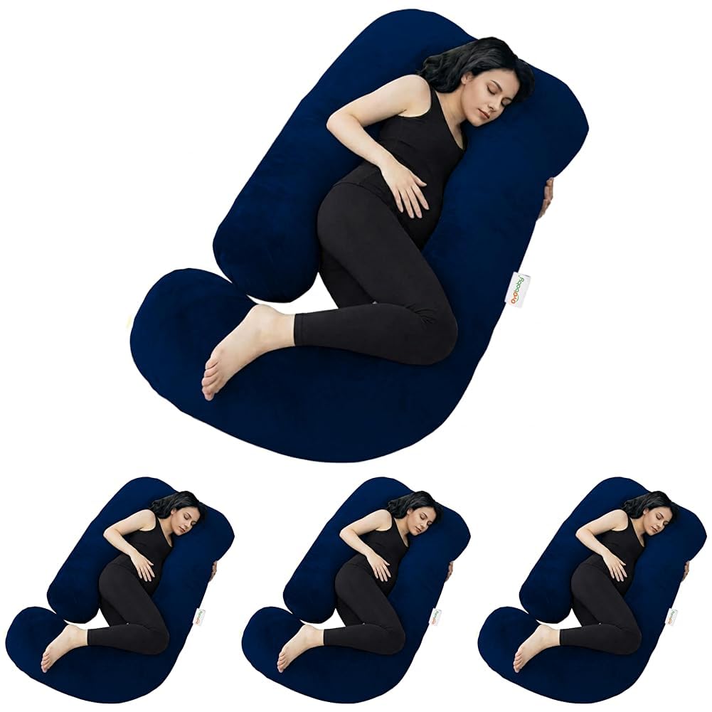 OYO BABY Pregnancy Pillows for Women J-Shape Full Body Pillow | 360° Maternity Support for Back, Hips, Legs & Belly | Maternity Pillow | Removable Washable Velvet Cover (Royal Blue) (Pack of 4)