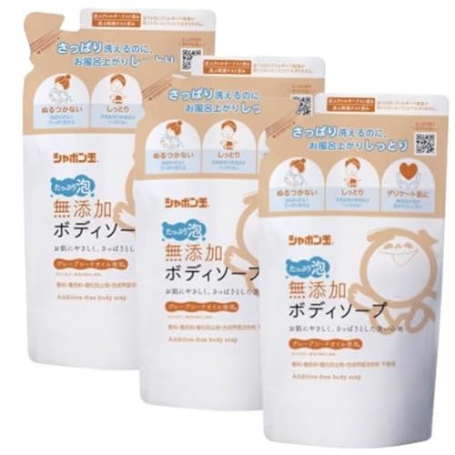 【まとめ買い 3個セット】シャボン玉 無添加ボディソープたっぷり泡 泡タイプ つ詰替え用 470mL×3個セット オリジナルポケット