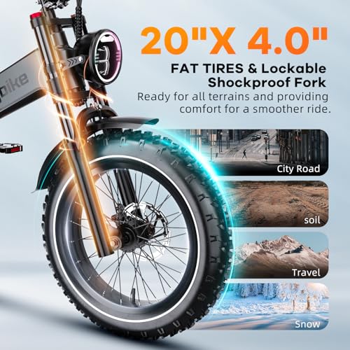 Image of 1000W Foldable Electric Bike,48V 20AH Removable Battery Ebike,80 Miles Max Range Electric Bike for Adults,20 inch Fat Tire Folding Ebike,Adult Electric Bicycle for Commute Beach Snow