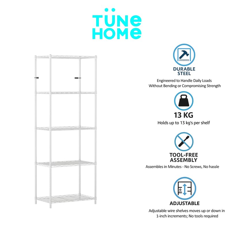 Image of 5-Shelves Heavy Duty Steel Storage Rack | Multipurpose Shelving Unit for Kitchen, Home & Utility