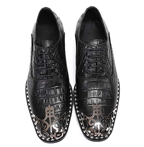 Mens Western Round Toe Leather Lace Up Dress Shoes Fashion Casual Metal Tip Oxford Black 11 #TOP3