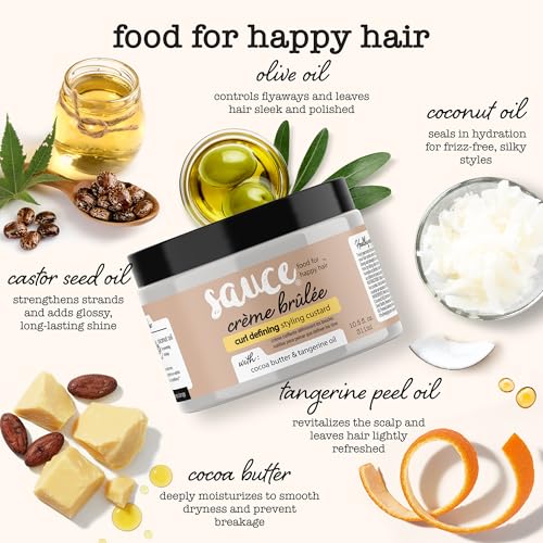 Image of SAUCE BEAUTY Creme Brulee Curl Custard (10.5 Fl Oz) Frizz Control, Detangler & Curl Defining Cream with Cocoa Butter, Coconut Oil & Tangerine Oil, Hair Styling Cream for Wavy & Coily Hair