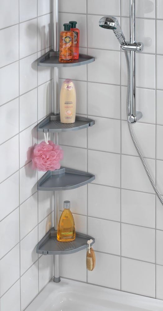 WENKO 3201824100 Telescopic shower corner element Compact Silver, Aluminium, 10.2 x 30.7-108.3 x 7.7 inch
