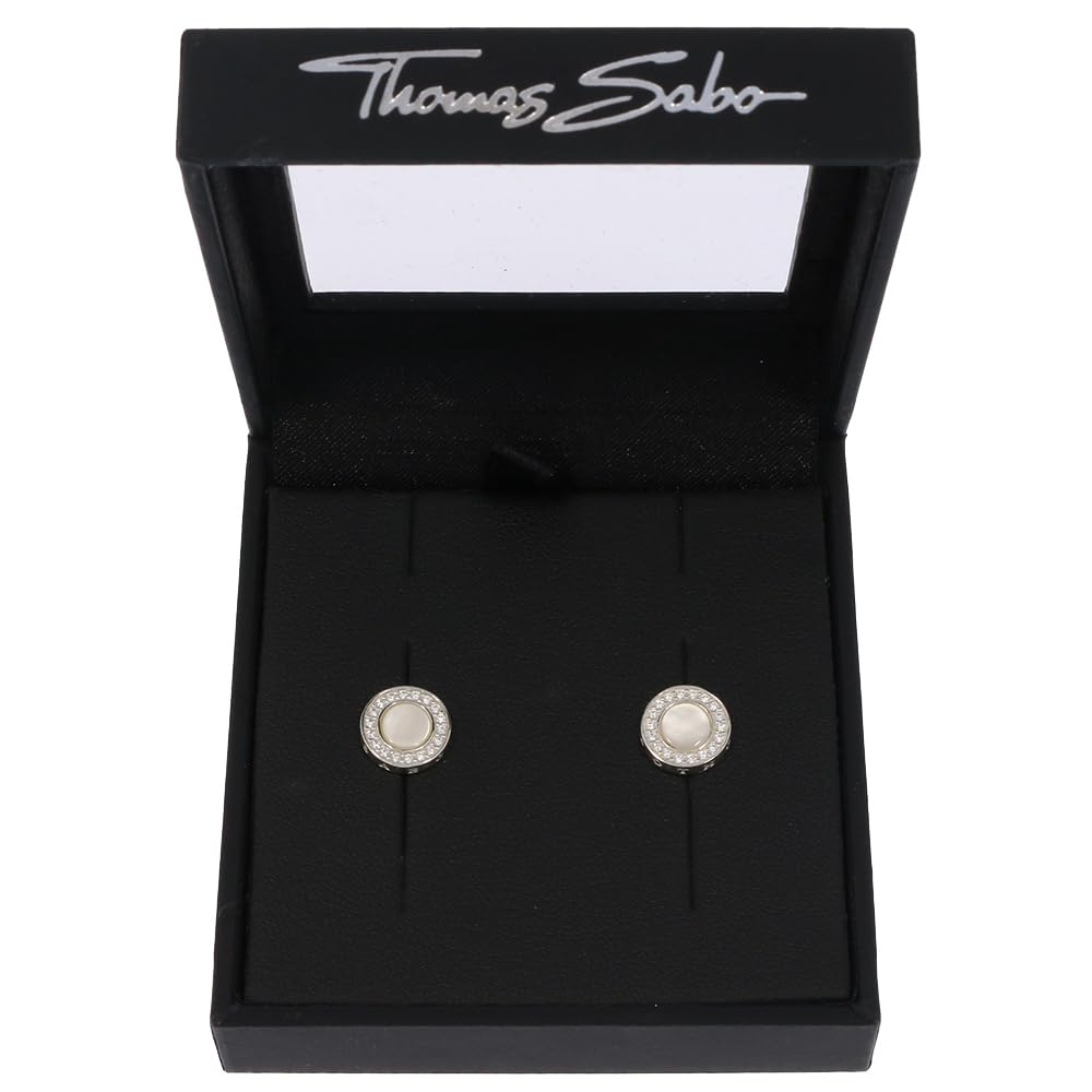 Thomas Sabo Damen Ohrstecker Rund 925er Sterlingsilber mit Zirkonia und Perlmutt, Durchmesser: ca. 1cm, SCH150026