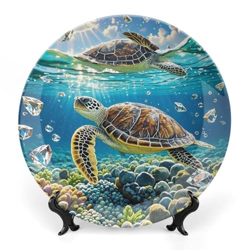Plato decorativo de porcelana Bone China con diseño de tortugas marinas miniatura 1