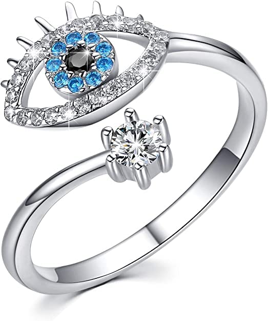 VIEN Eye Ring Silver Jewelry Open Rings Lucky Evil Eye Adjustable Blue Cz Jewelry Stainless Steel Cubic Zirconia Sterling Silver Plated Ring, For Womens (B0BGLCN9NT) Amazon Price History, Amazon Price Tracker
