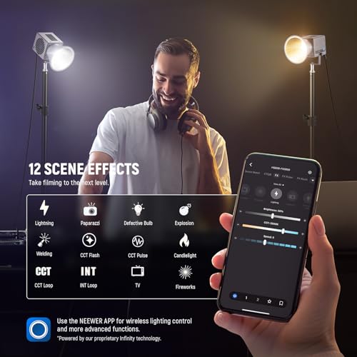 Image of NEEWER HS60B Mini Video Light with App Control, 60W Handheld Portable Bi Color COB LED Continuous Output Lighting with 35000lux /1m 2700-6500K 0-100% PWM Dimming CRI /TLCI 97+ 12 Scenes USB Type C