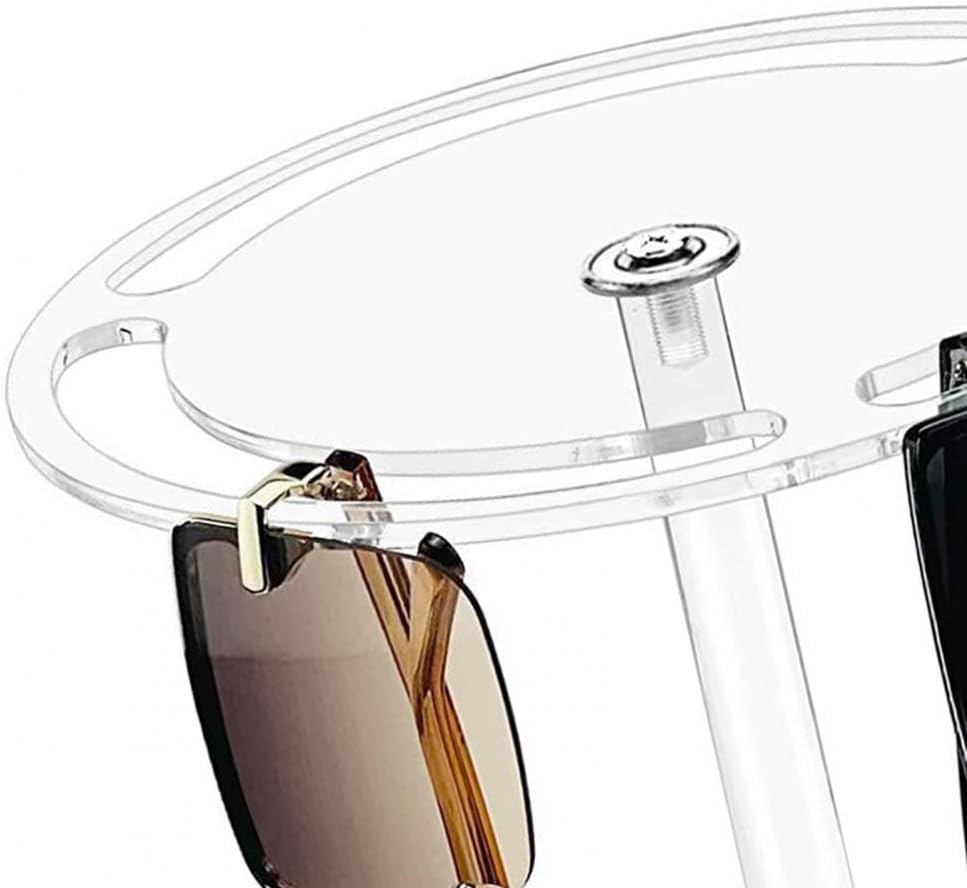Acrylic Sunglasses Holder Stand, 360 Rotating Eyeglasses Display Rack Clear Glass Tabletop Organizer for Table Dresser Desk Countertop Bedroom