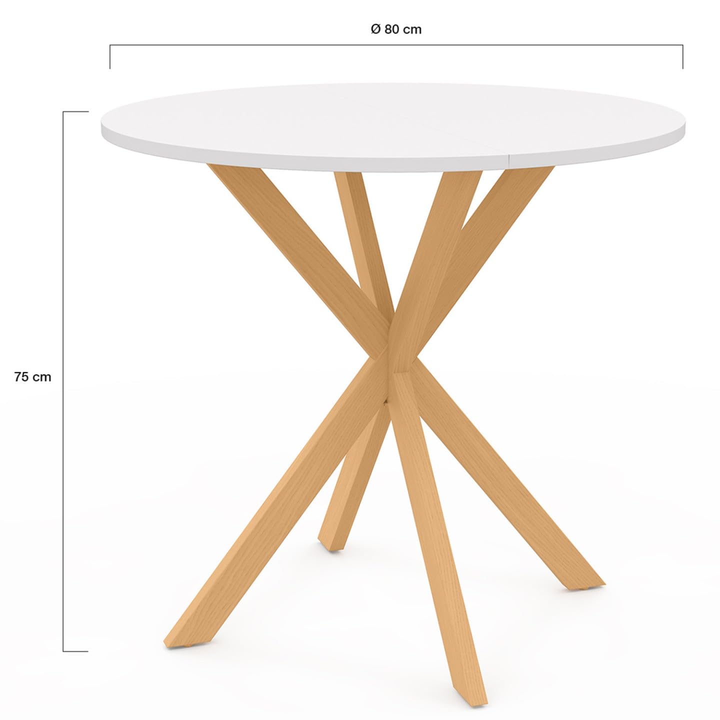 IDMarket - Mesa de comedor redonda Gisele para 4 personas con patas de araña de madera y mesa blanca de 80 cm