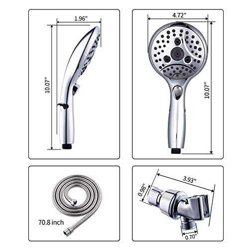 Vxv Bathroom Handheld Shower Head With On Off Switch, 6 Spray Setting Removable Hand Held Showerheads With 6 Ft Stainless Steel Hose And Adjustable Angle Bracket thumb #5